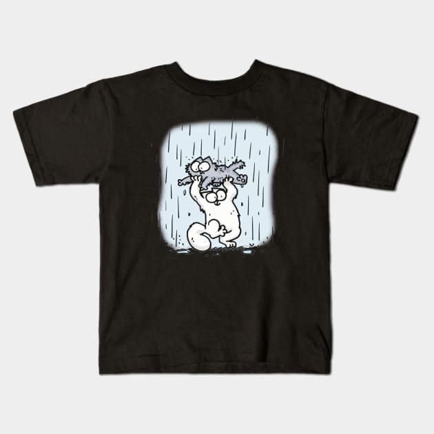 Simons Cat Walk The Rain Funny Kids T-Shirt by devanpm